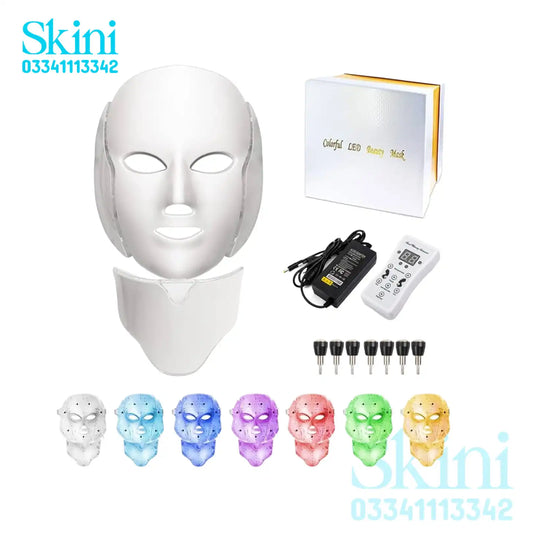 LED Face Mask With Neck Anti Acne Whitening 7 Colors Light Therapy Mask With Neck