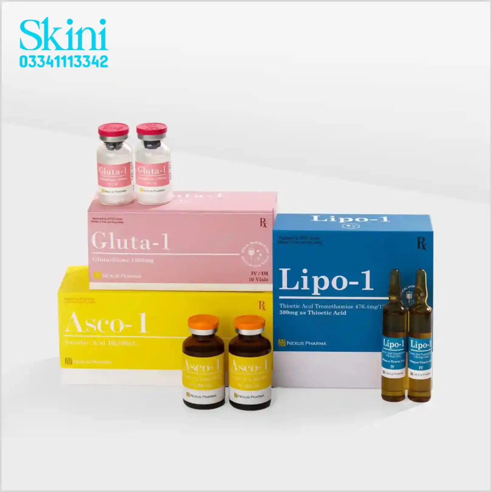 Glutathione 1 Snow White Lipo 1 and Asco 1 Skin Whitening Injections - Made In Korea